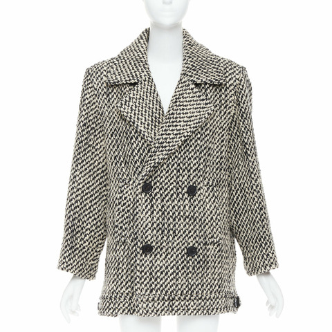 SAINT LAURENT 2022 Runway grey tweed boucle power shoulder oversized coat FR42 XL