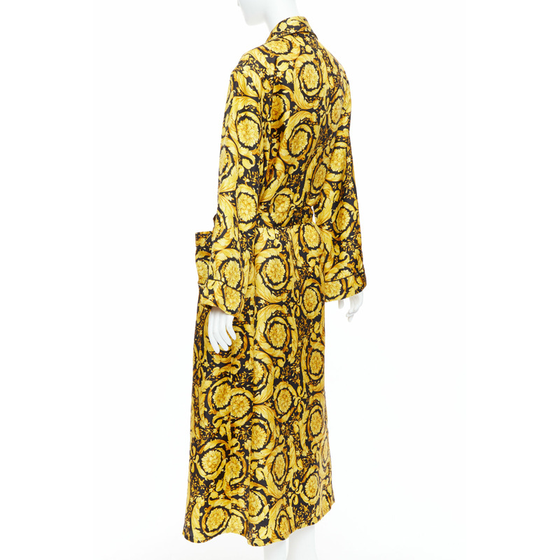 VERSACE 100% silk Signature Barocco Baroque print gold black robe gown Sz 2 M-5