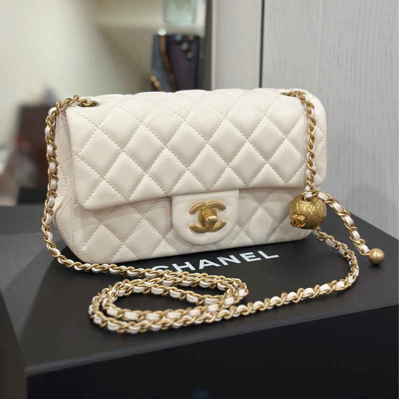 #今年6月離櫃 #全新全配🈶購證 #全網最低 香奈兒cf20金球大方胖 芯片款🉑調背袋-0