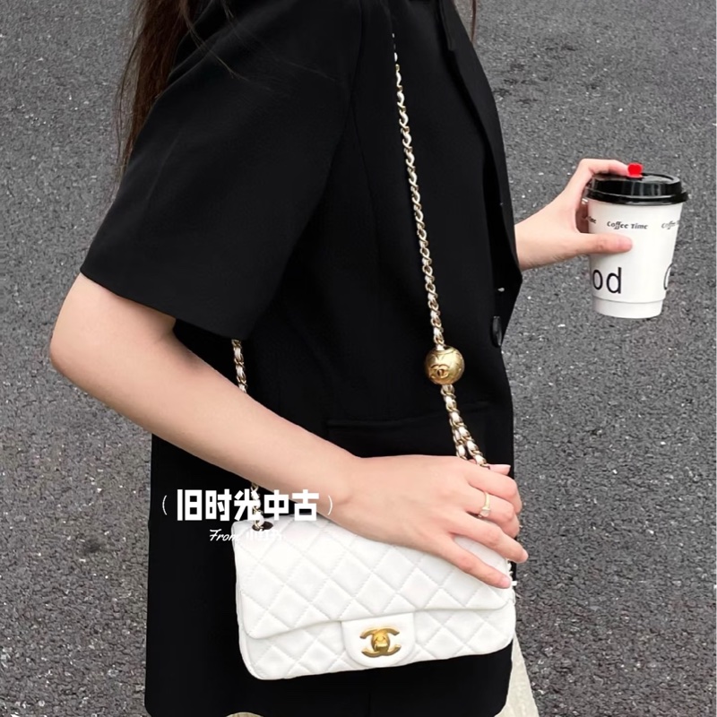 #今年6月離櫃 #全新全配🈶購證 #全網最低 香奈兒cf20金球大方胖 芯片款🉑調背袋-2