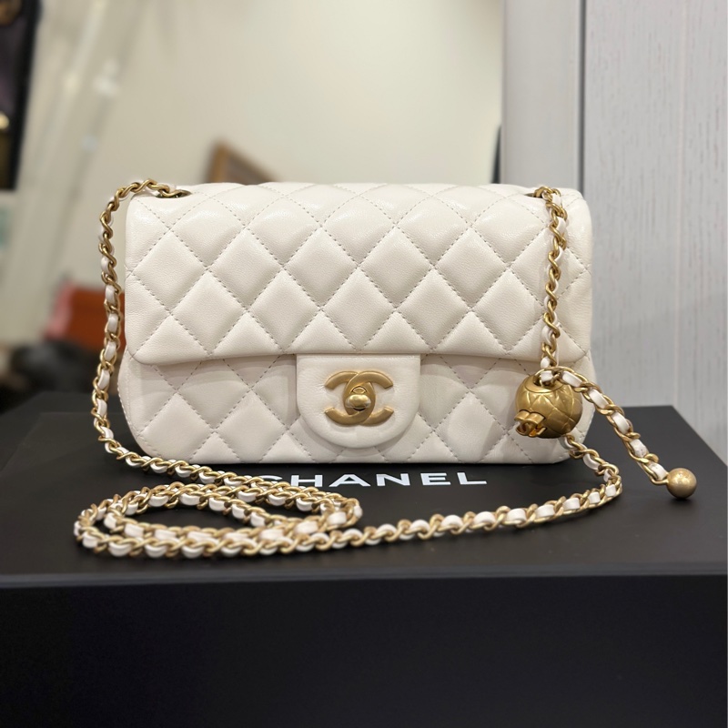 #今年6月離櫃 #全新全配🈶購證 #全網最低 香奈兒cf20金球大方胖 芯片款🉑調背袋-6