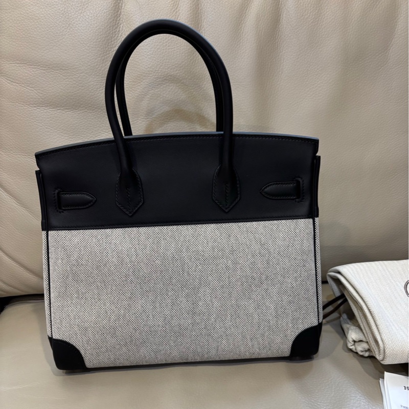 Hermes愛馬仕 birkin30帆布拼皮 黑銀熊貓 K刻 25年7月 有購證大全套-2