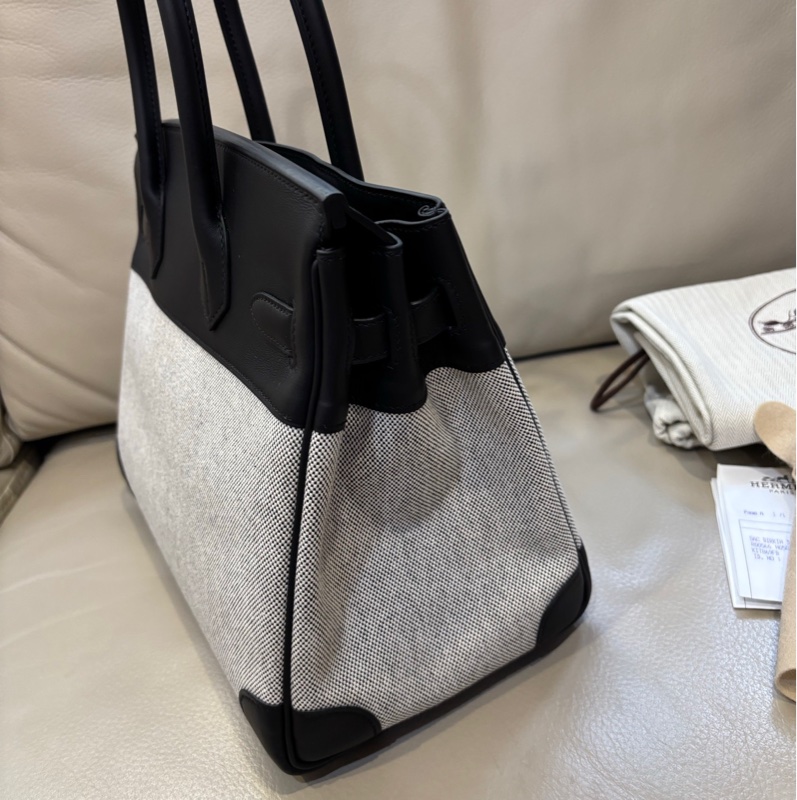 Hermes愛馬仕 birkin30帆布拼皮 黑銀熊貓 K刻 25年7月 有購證大全套-3