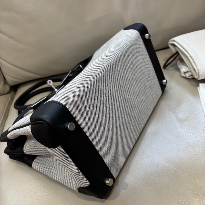 Hermes愛馬仕 birkin30帆布拼皮 黑銀熊貓 K刻 25年7月 有購證大全套-5