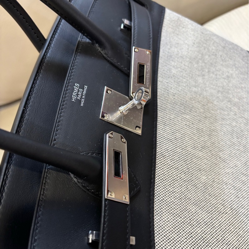 Hermes愛馬仕 birkin30帆布拼皮 黑銀熊貓 K刻 25年7月 有購證大全套-6