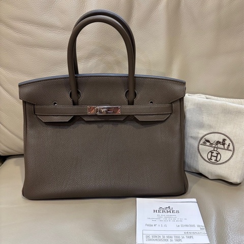 愛馬仕/Hermes Birkin30 T刻 16色鼹鼠灰銀扣 Togo皮  有購證