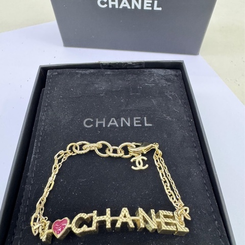 CHANEL Gold Metal Red Enamel Chain Bracelet