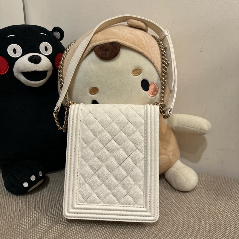 Chanel 白色Boy全新（荔枝牛皮）-11
