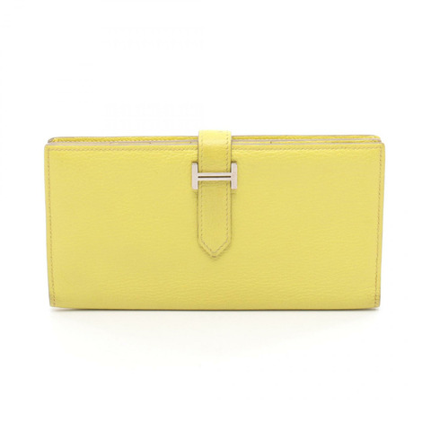 HERMES Bearn Soufflet Lime Bifoldpurchampion Chevre Chevre Yellow 二手女款