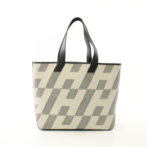 HERMES HH en Biais GM 手提包 Z Toile H Swift 皮革 白色 黑色 本色 二手