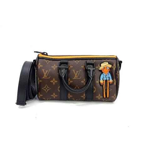 絕版商品！LV 原花拼黑牛皮黑釦Nano Keepall 稻草人手提斜背包 M80201