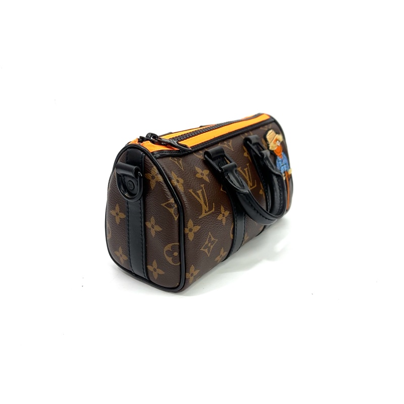 絕版商品！LV 原花拼黑牛皮黑釦Nano Keepall 稻草人手提斜背包 M80201-2