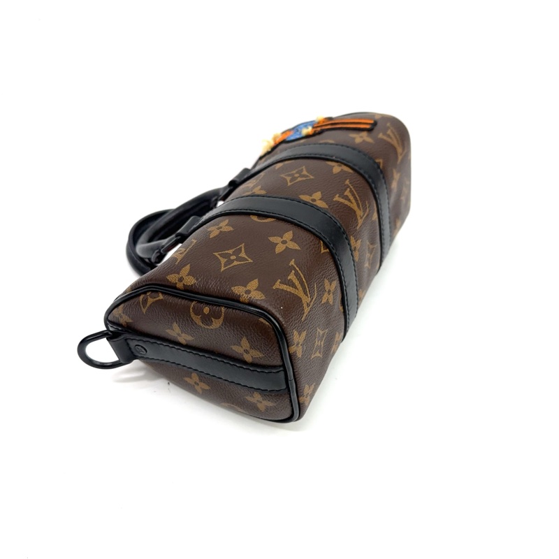 絕版商品！LV 原花拼黑牛皮黑釦Nano Keepall 稻草人手提斜背包 M80201-5