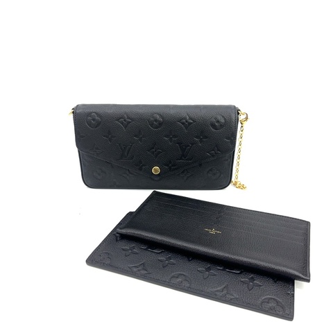 LV 黑牛皮壓紋金釦Felicie Pochette信封下蓋三合一斜背包 M82477