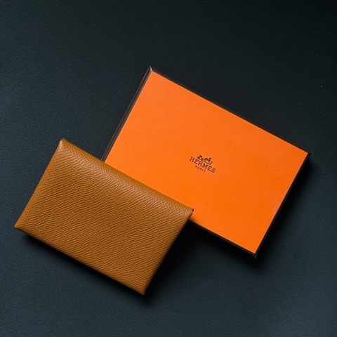 全新Hermes 愛馬仕  Calvi Duo零錢卡包 金棕色