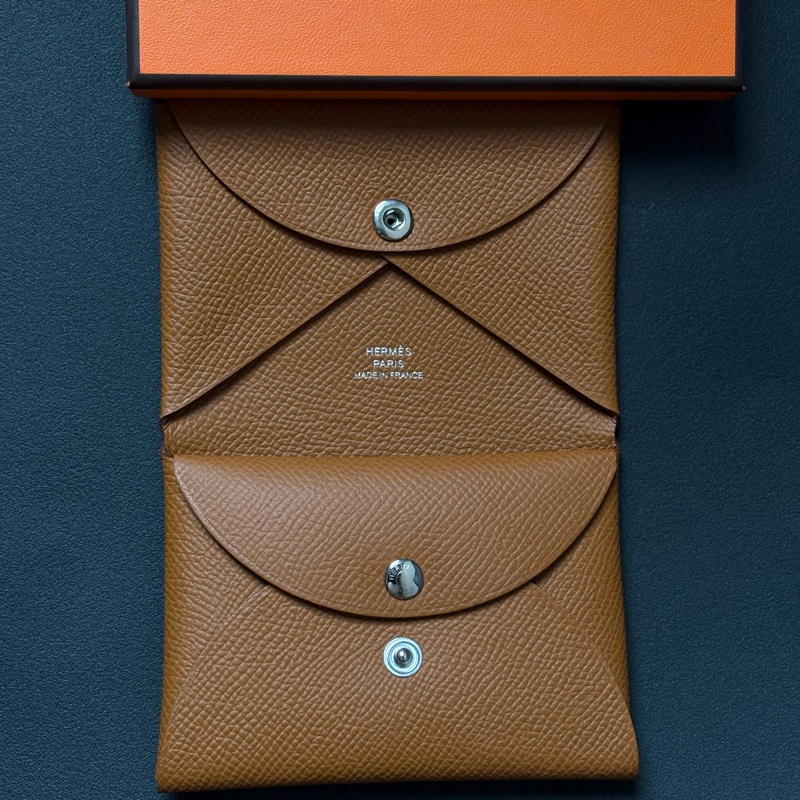 全新Hermes 愛馬仕 Calvi Duo零錢卡包 金棕色-1
