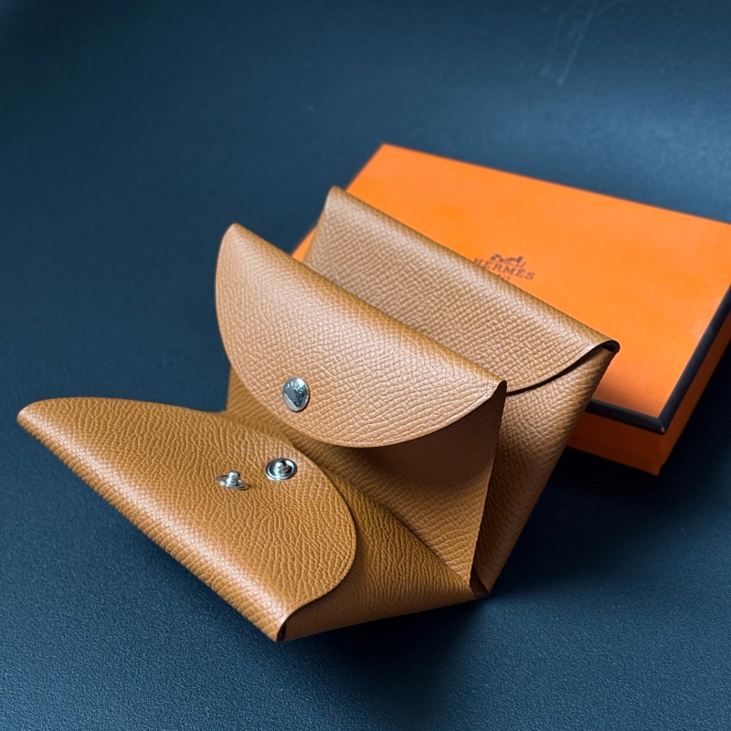 全新Hermes 愛馬仕 Calvi Duo零錢卡包 金棕色-13