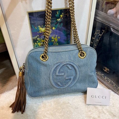 99新🏅未使用品✨超級好看💙Gucci 硬挺牛仔肩背包 尺寸不大不小 好裝又時尚的絕美牛仔包