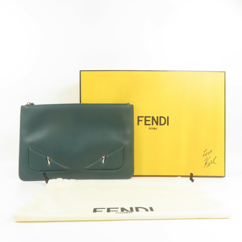 FENDI 牛皮皮革Pouch銀扣手拿包-10
