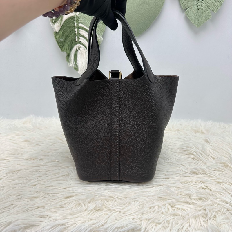 全新🔥HERMES PICOTIN 18 烏木色金扣菜籃子 Z Stamp 手提包-4