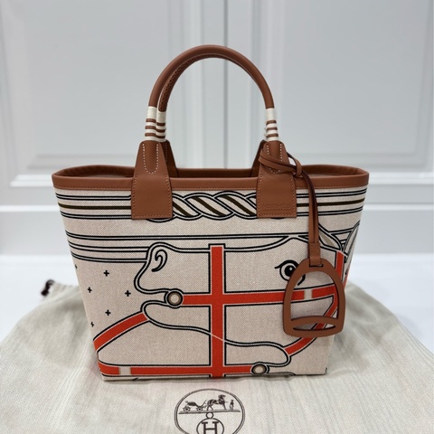 hermes 愛馬仕 Steeple 25 bag 米色 H Plume 帆布 Swift小牛皮 托特包 手提包 肩背包
