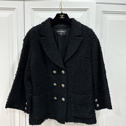 CHANEL 黑色 毛呢 西外 外套 大衣 夾克 短大衣
