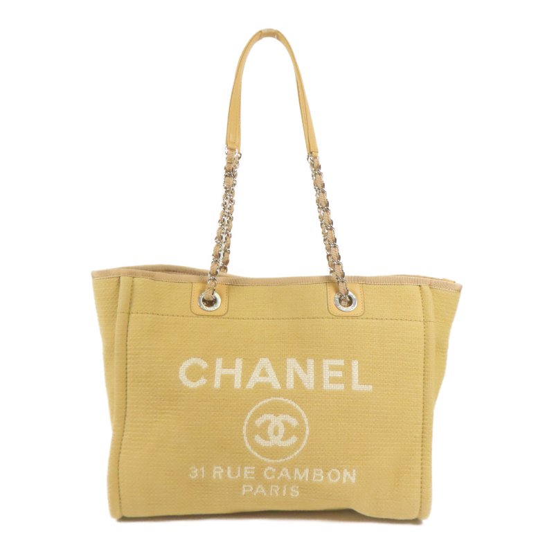 CHANEL 帆布Deauville銀扣鏈帶肩背袋-1