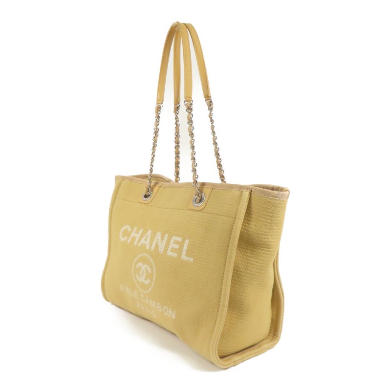 CHANEL 帆布Deauville銀扣鏈帶肩背袋-3