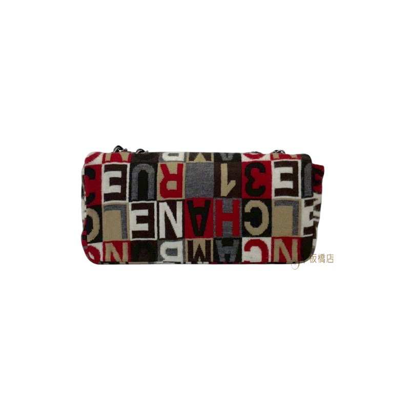 CHANEL 字母彩格羊毛針織銀釦口蓋包-3