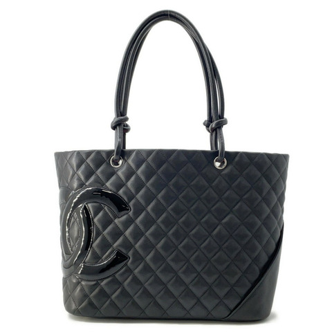 CHANEL 手提包 Cambon Line 大號 Coco Mark 皮革漆皮 A25169 黑色