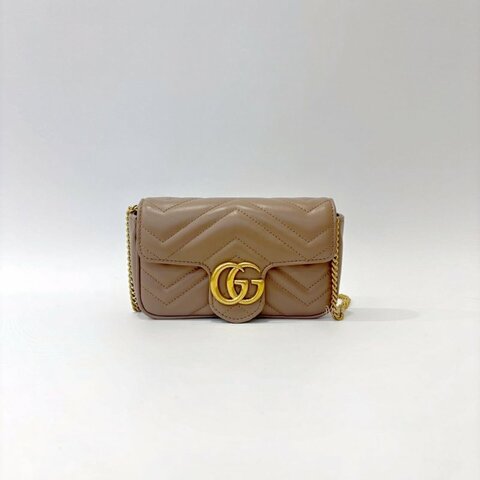 Gucci GG Marmont mini裸粉下蓋銜縫鍊條包476433