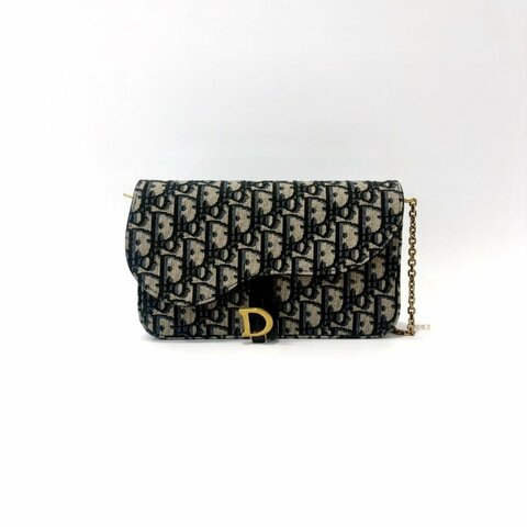 DIOR Saddle 中型藍色Dior Oblique緹花WOC鍊包