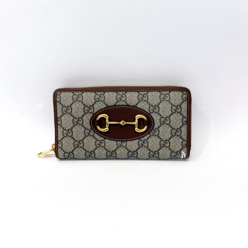 GUCCI 老花焦糖色馬銜釦1955拉鍊長夾 621889-0