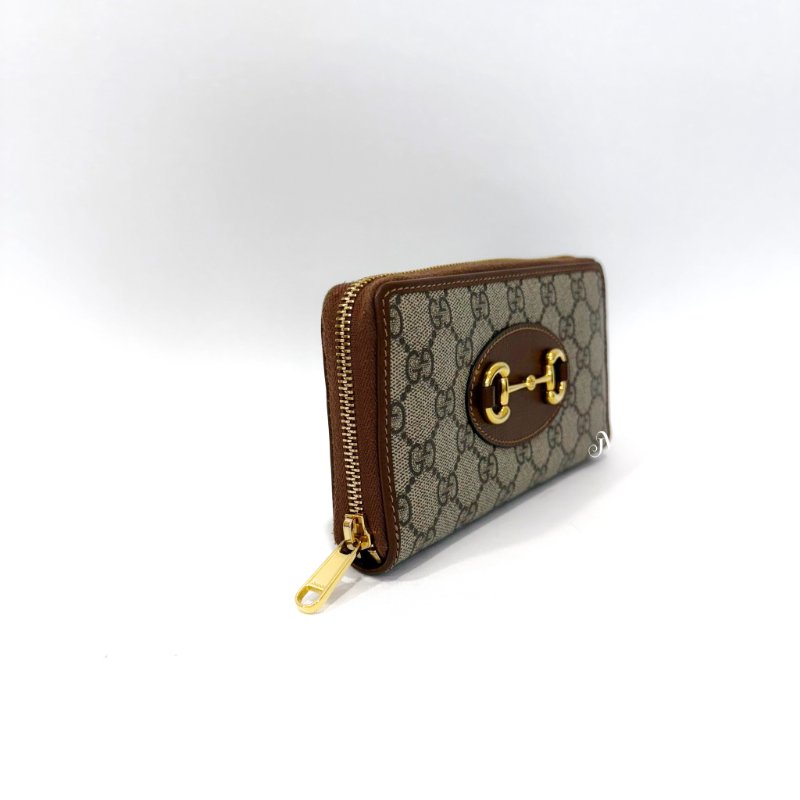 GUCCI 老花焦糖色馬銜釦1955拉鍊長夾 621889-1