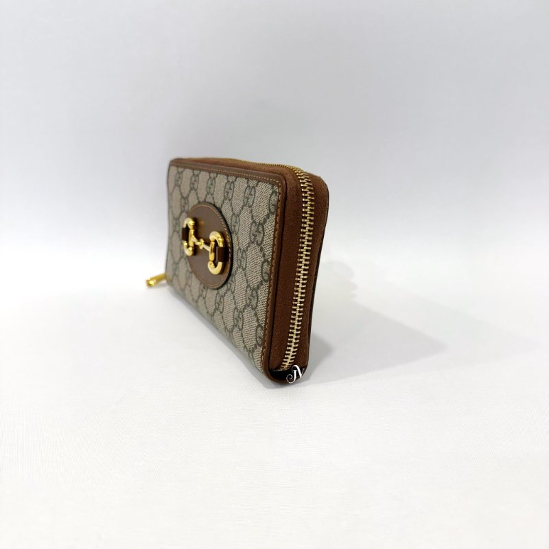 GUCCI 老花焦糖色馬銜釦1955拉鍊長夾 621889-2