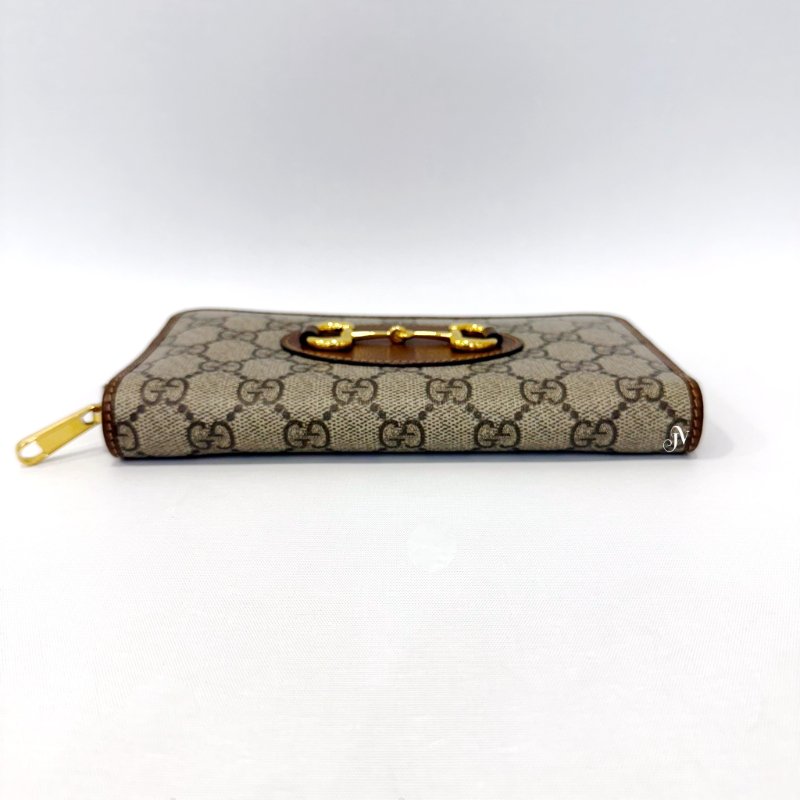 GUCCI 老花焦糖色馬銜釦1955拉鍊長夾 621889-4