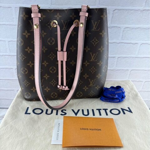(近全新) Louis Vuitton｜NéoNoé MM 絕美玫瑰粉水桶包｜附原廠紙袋、原廠盒子、防塵袋、台灣專櫃購證等