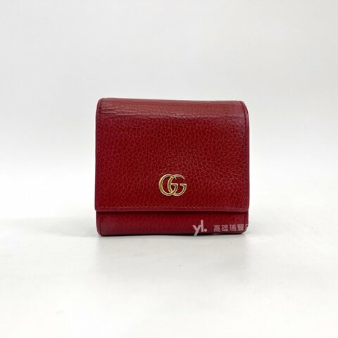 ❣Gucci短夾 紅牛皮金釦marmont內L拉零錢袋6卡短夾