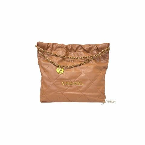 CHANEL 包包 奶茶色金釦小號22BAG