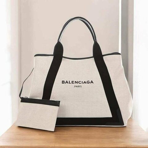 BALENCIA NAVY帆布肩背包附小袋/大款/白色