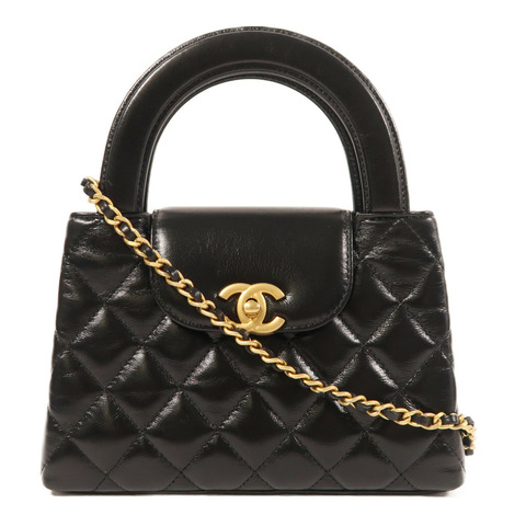 CHANEL 牛皮皮革Kelly Shiny Crumpled Mini金扣手挽肩背兩用袋