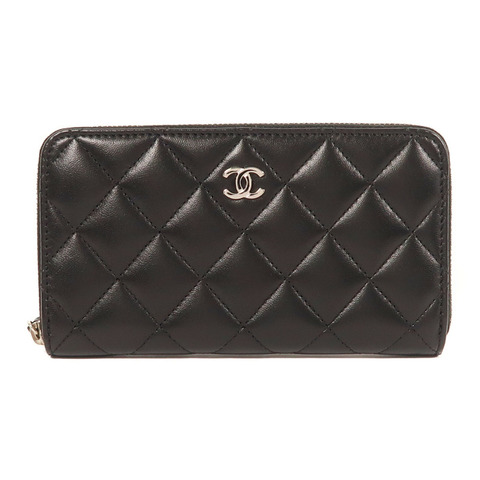 CHANEL 羊皮皮革Zipper Long Wallet銀扣長錢包