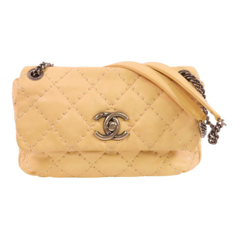 CHANEL 牛皮皮革Chain Shoulder銀扣鏈帶肩背袋