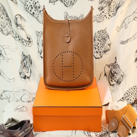 購證全配Hermes evelyne29 W刻金棕銀