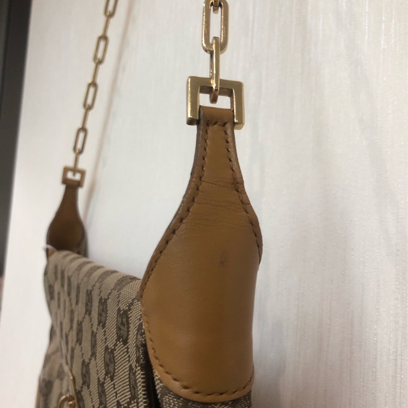 Gucci 經典啡色布面老花GG 金色老虎扣XB087-3