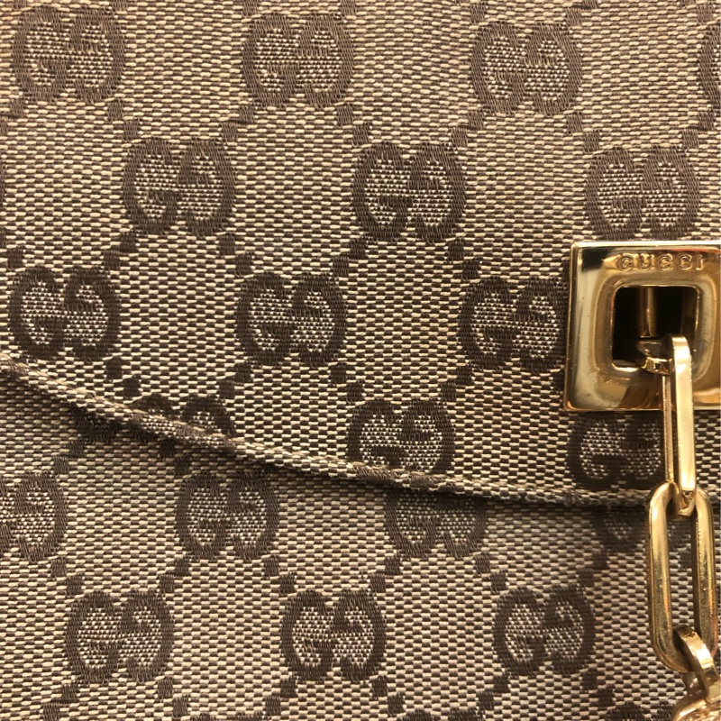 Gucci 經典啡色布面老花GG 金色老虎扣XB087-5