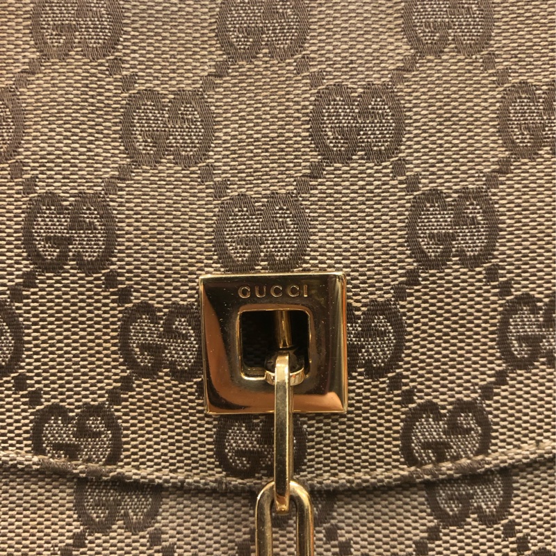 Gucci 經典啡色布面老花GG 金色老虎扣XB087-6