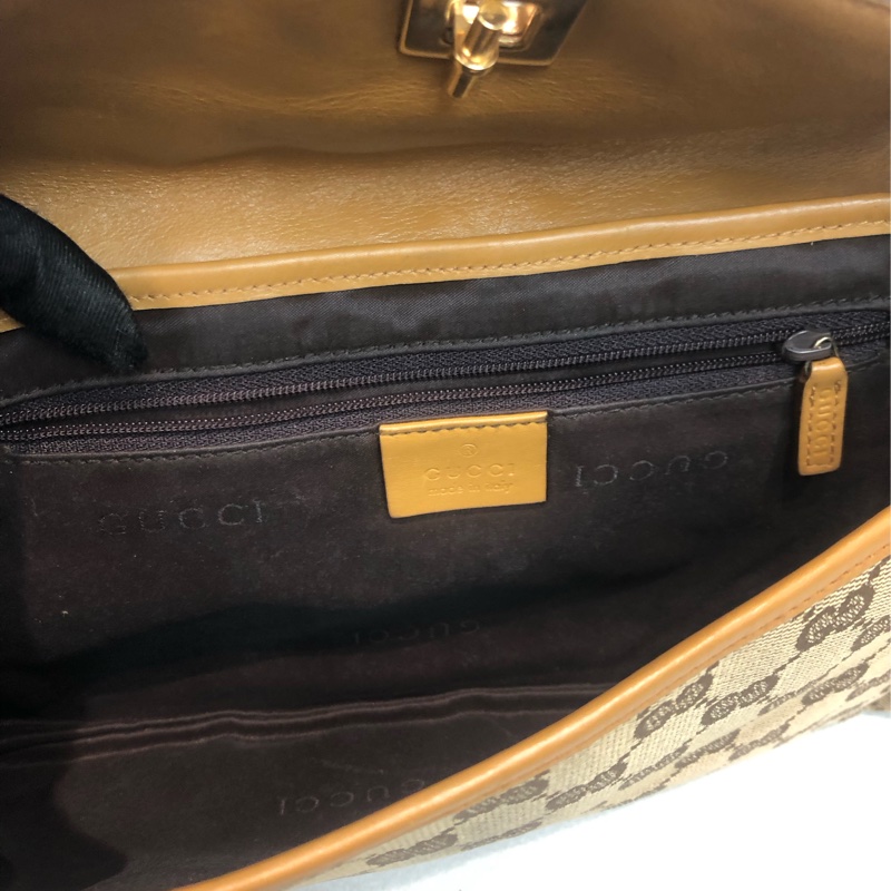 Gucci 經典啡色布面老花GG 金色老虎扣XB087-14