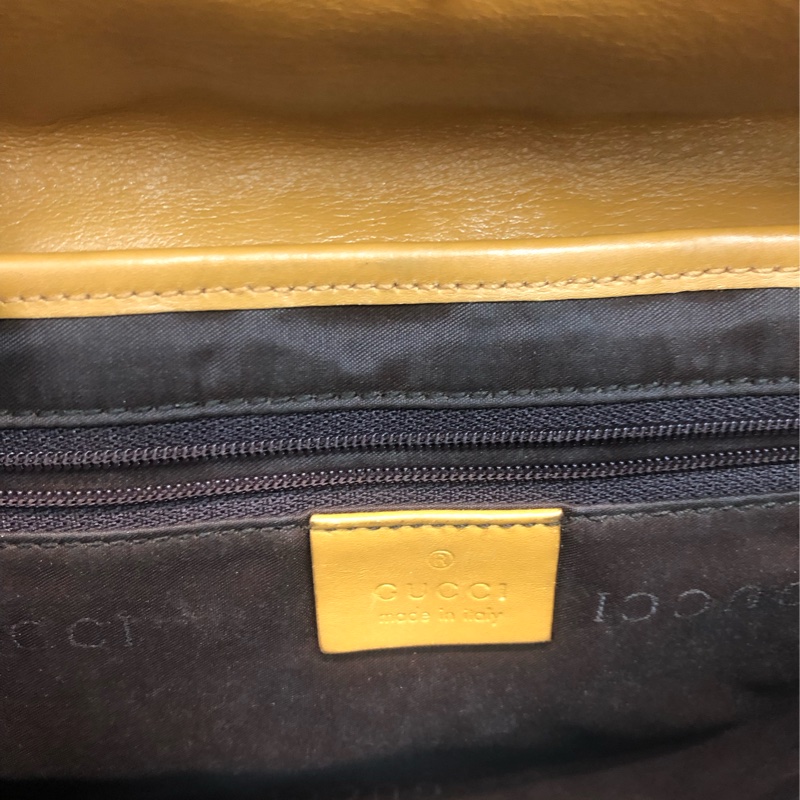 Gucci 經典啡色布面老花GG 金色老虎扣XB087-18