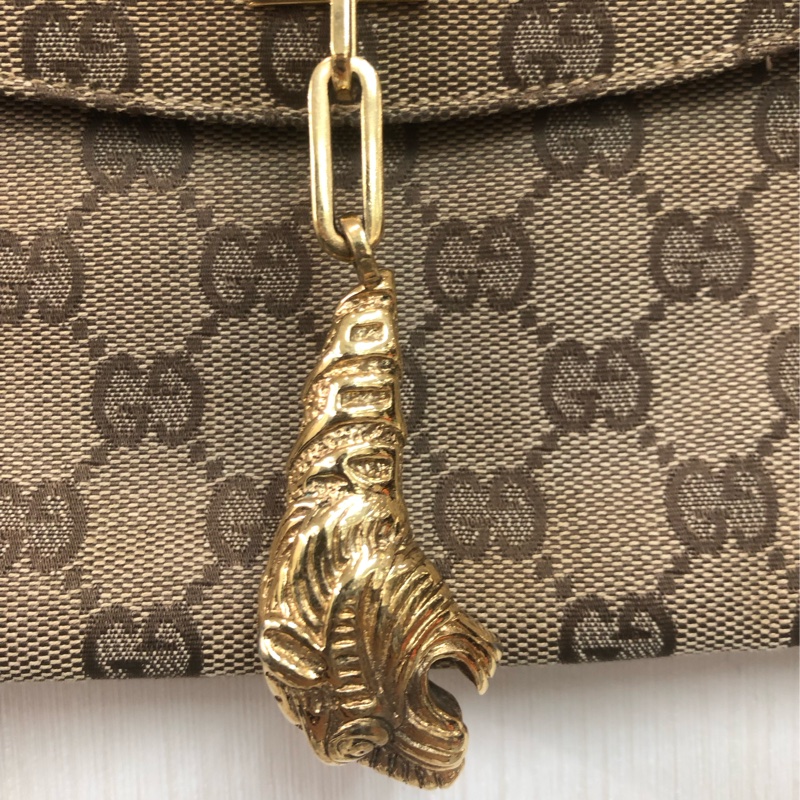 Gucci 經典啡色布面老花GG 金色老虎扣XB087-20